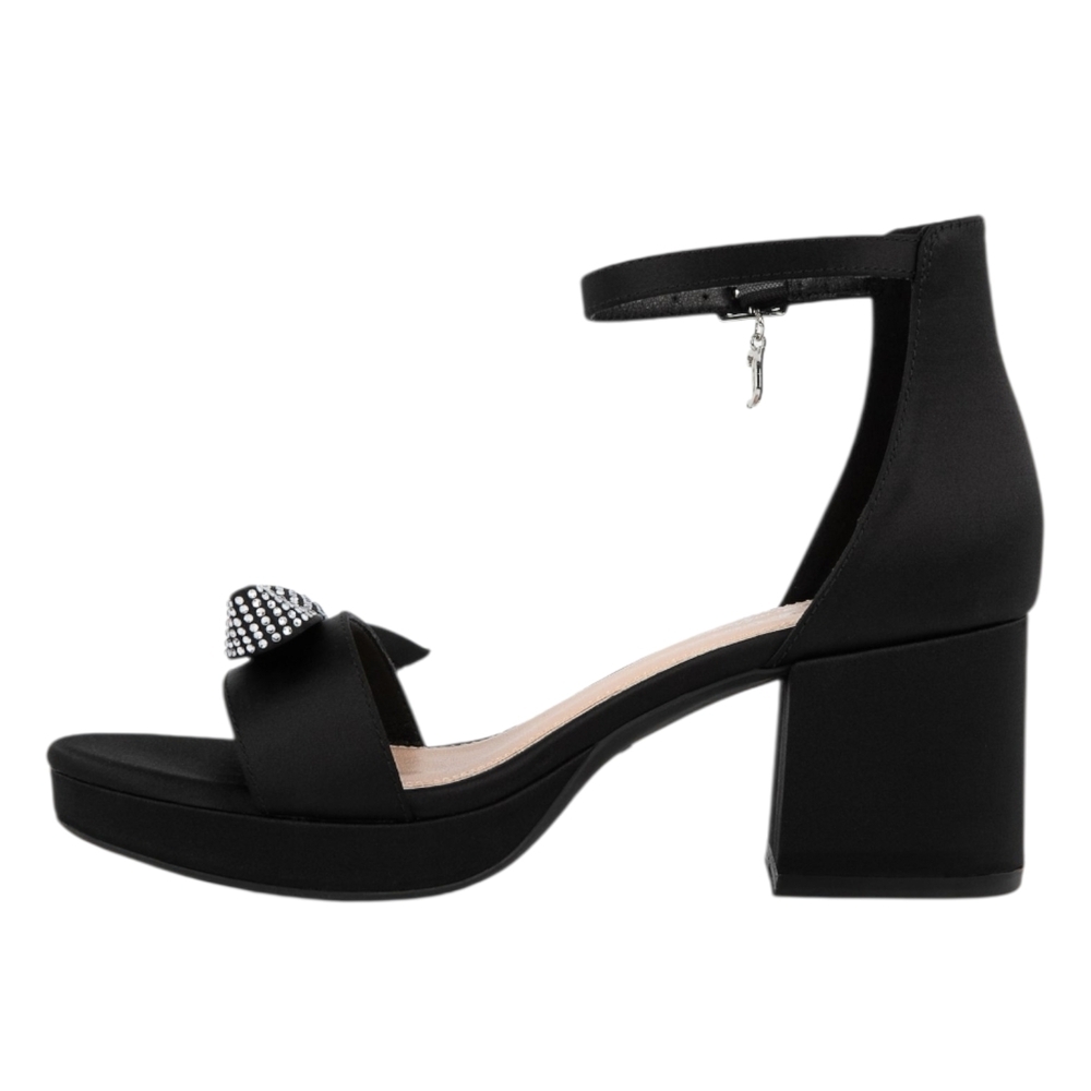 Juicy Couture Nelly 2 Open Toe Dress Sandals Black Satin Bow Heel Size 9 M - Picture 2 of 6